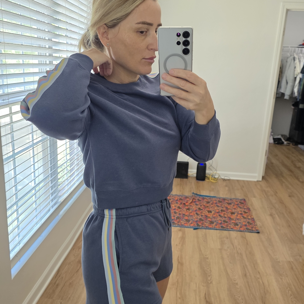Blue Sweatshirt and Shorts Set with Rainbow Stripes